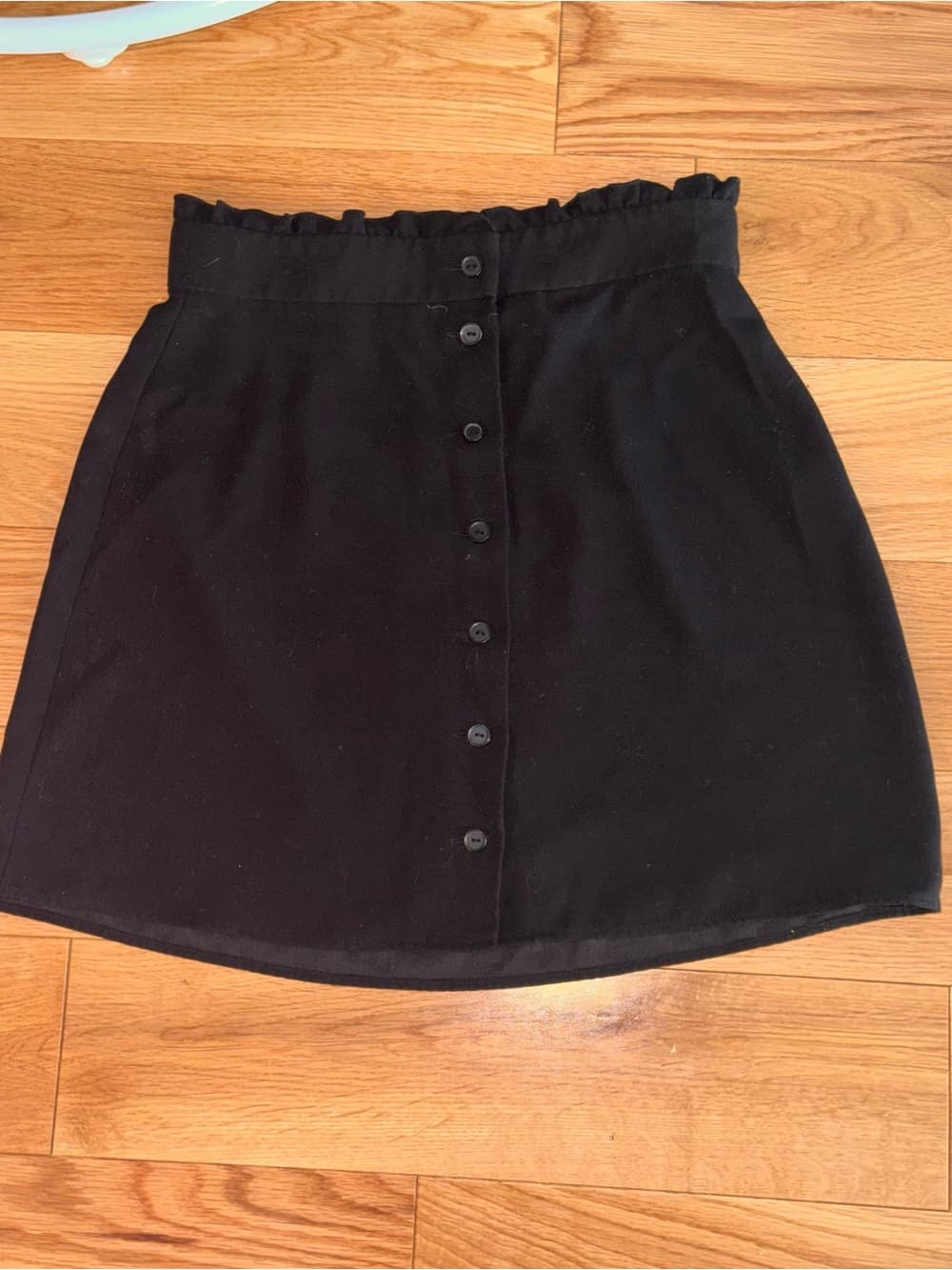LOFT Black Button-Front Skater Skirt