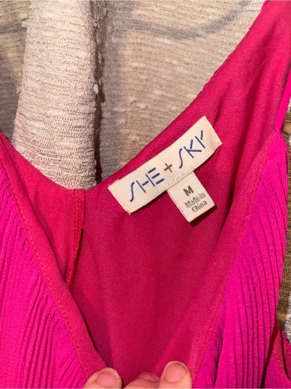 Boutique She+Sky Bright Magenta Spaghetti Strap Summer Blouse size Medium - Thumbnail 4