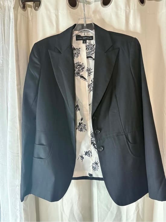 Via Spiga Black Blazer with Floral-Print Lining size 10 Spring Office Buisness - Thumbnail 5