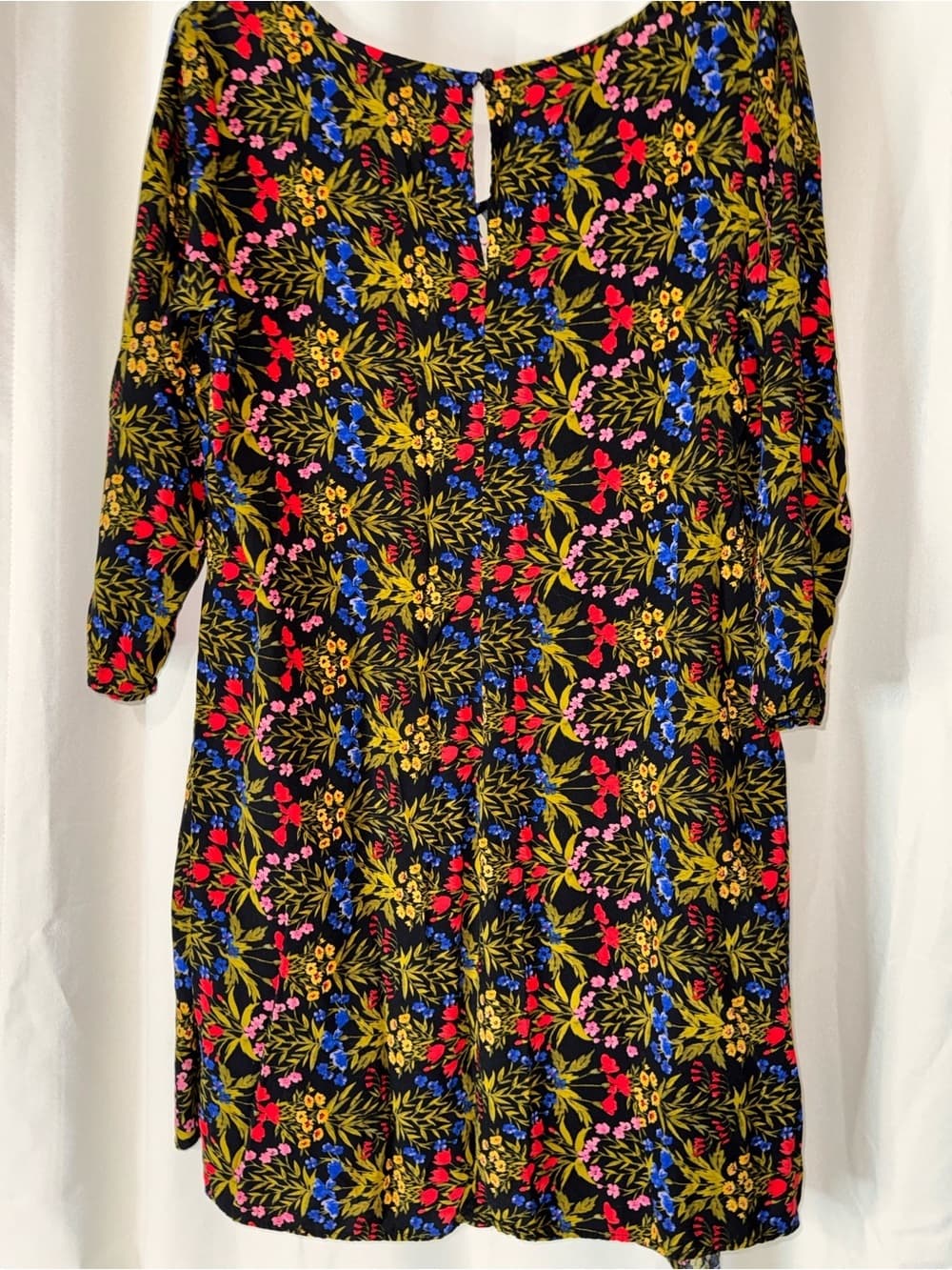 Maternity Old Navy Black Floral A-Line Dress with Red, Blue & Yellow Accents