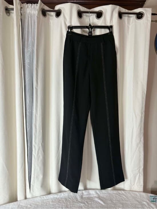 Princess Polly Black Straight-Leg Pants with White Stitching size 2 - Thumbnail 6
