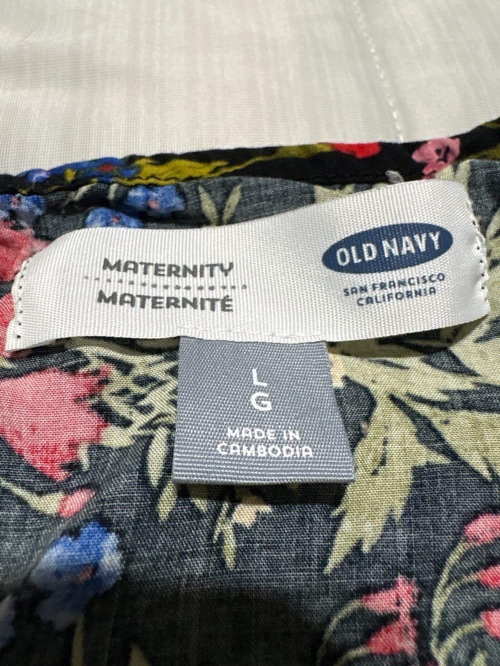 Maternity Old Navy Black Floral A-Line Dress with Red, Blue & Yellow Accents - Thumbnail 2