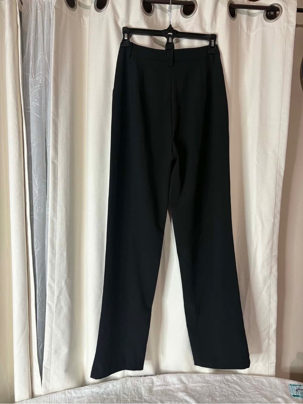 Princess Polly Black Straight-Leg Pants with White Stitching size 2 - Thumbnail 2