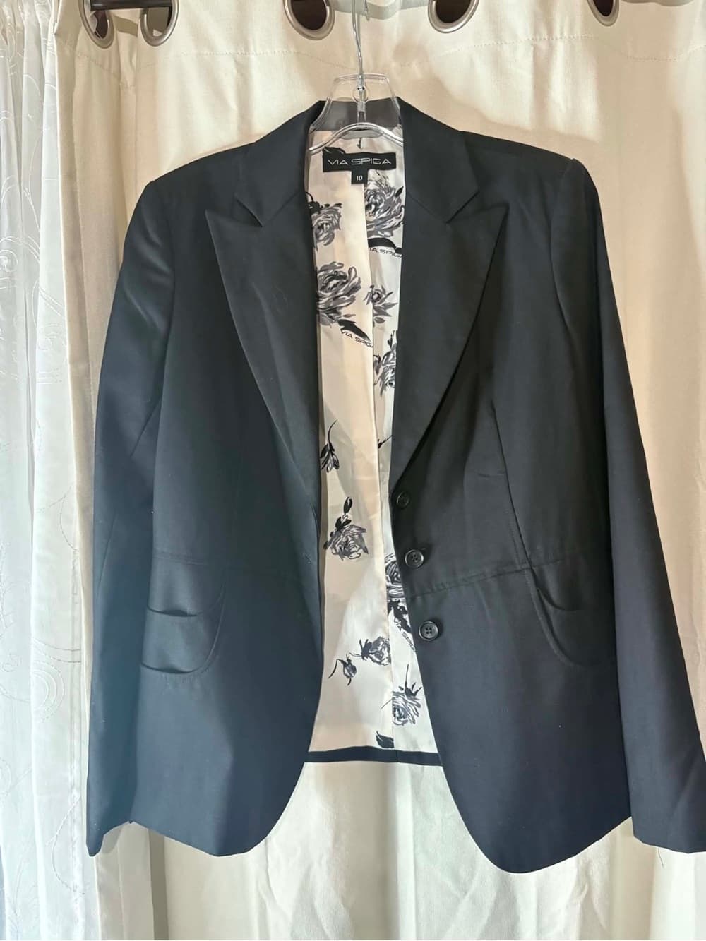 Via Spiga Black Blazer with Floral-Print Lining size 10 Spring Office Buisness - Thumbnail 4