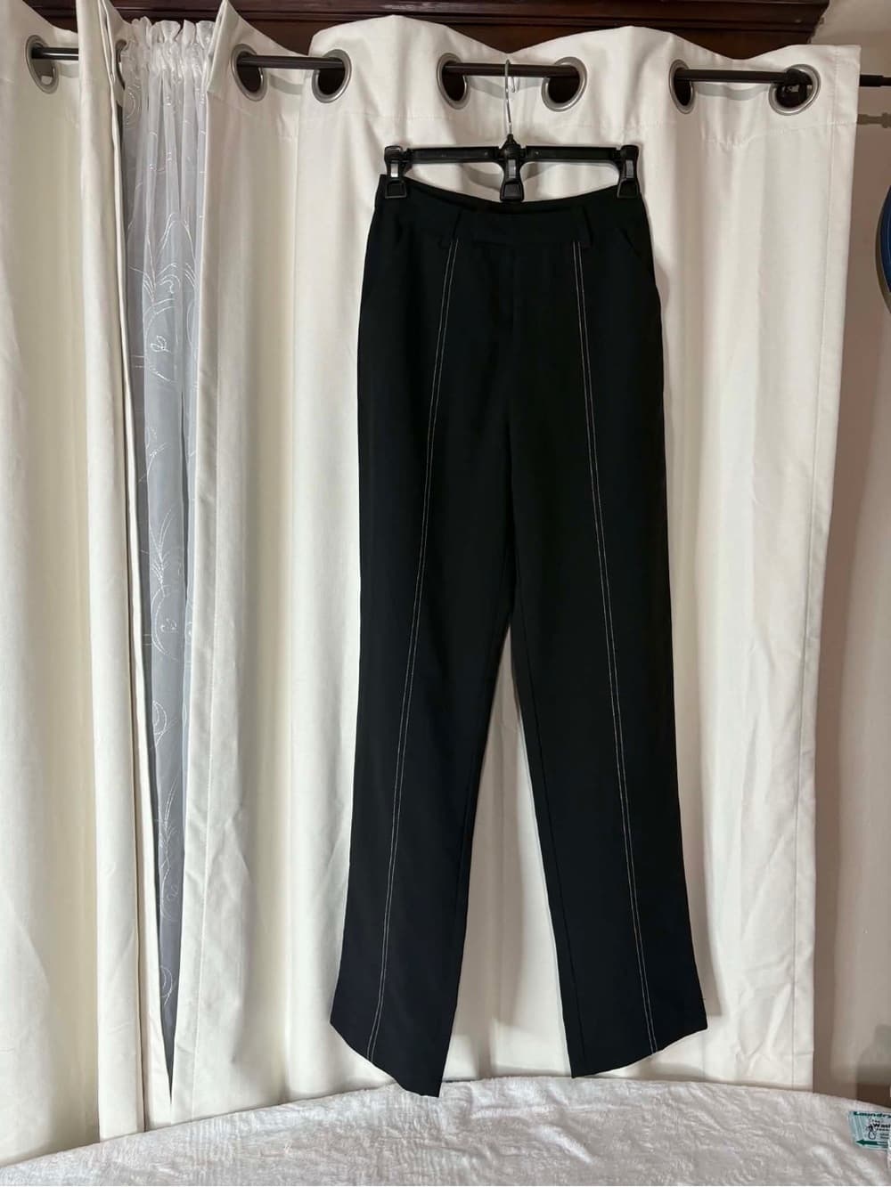 Princess Polly Black Straight-Leg Pants with White Stitching size 2 - Thumbnail 5