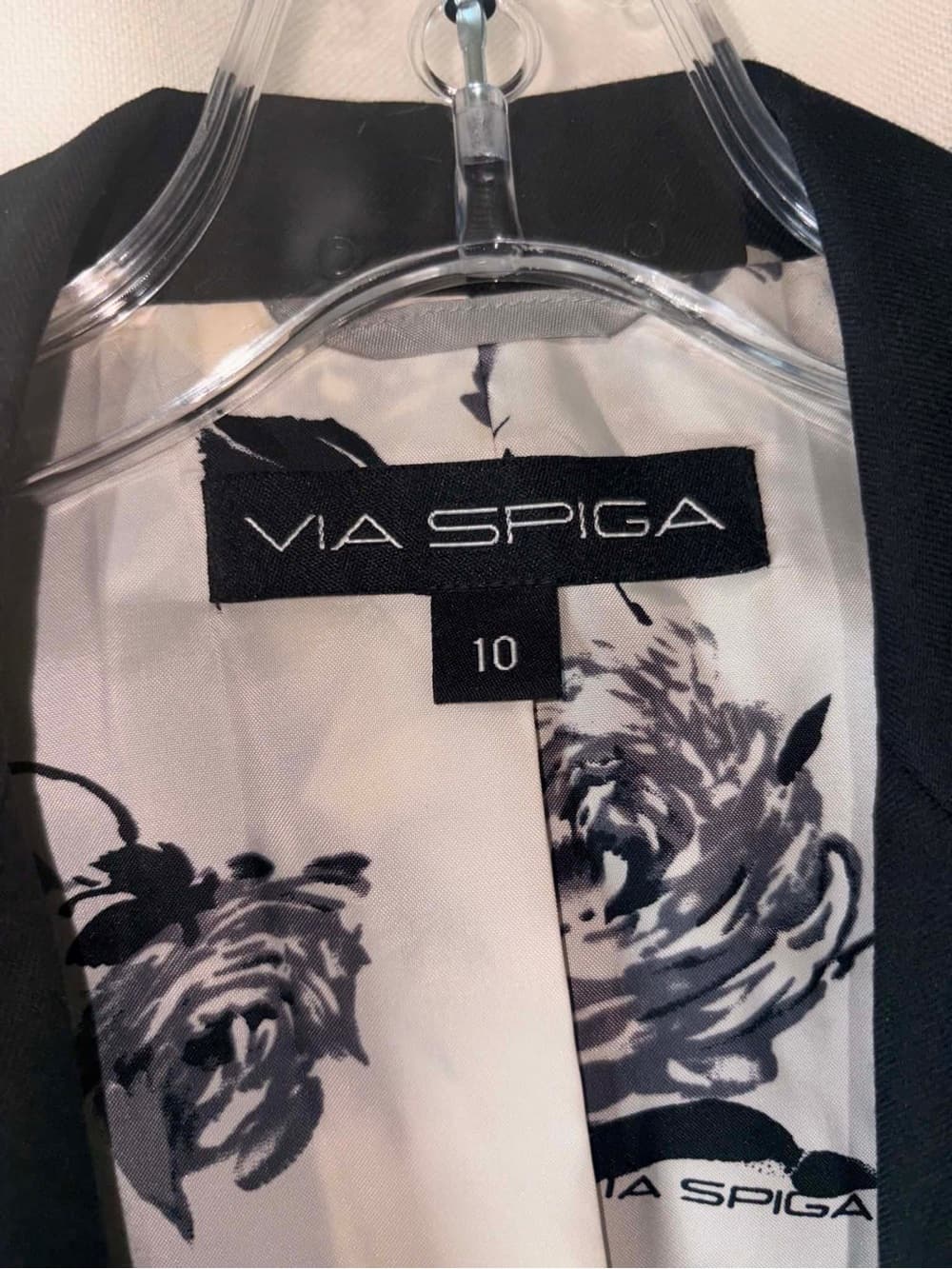 Via Spiga Black Blazer with Floral-Print Lining size 10 Spring Office Buisness - Thumbnail 3