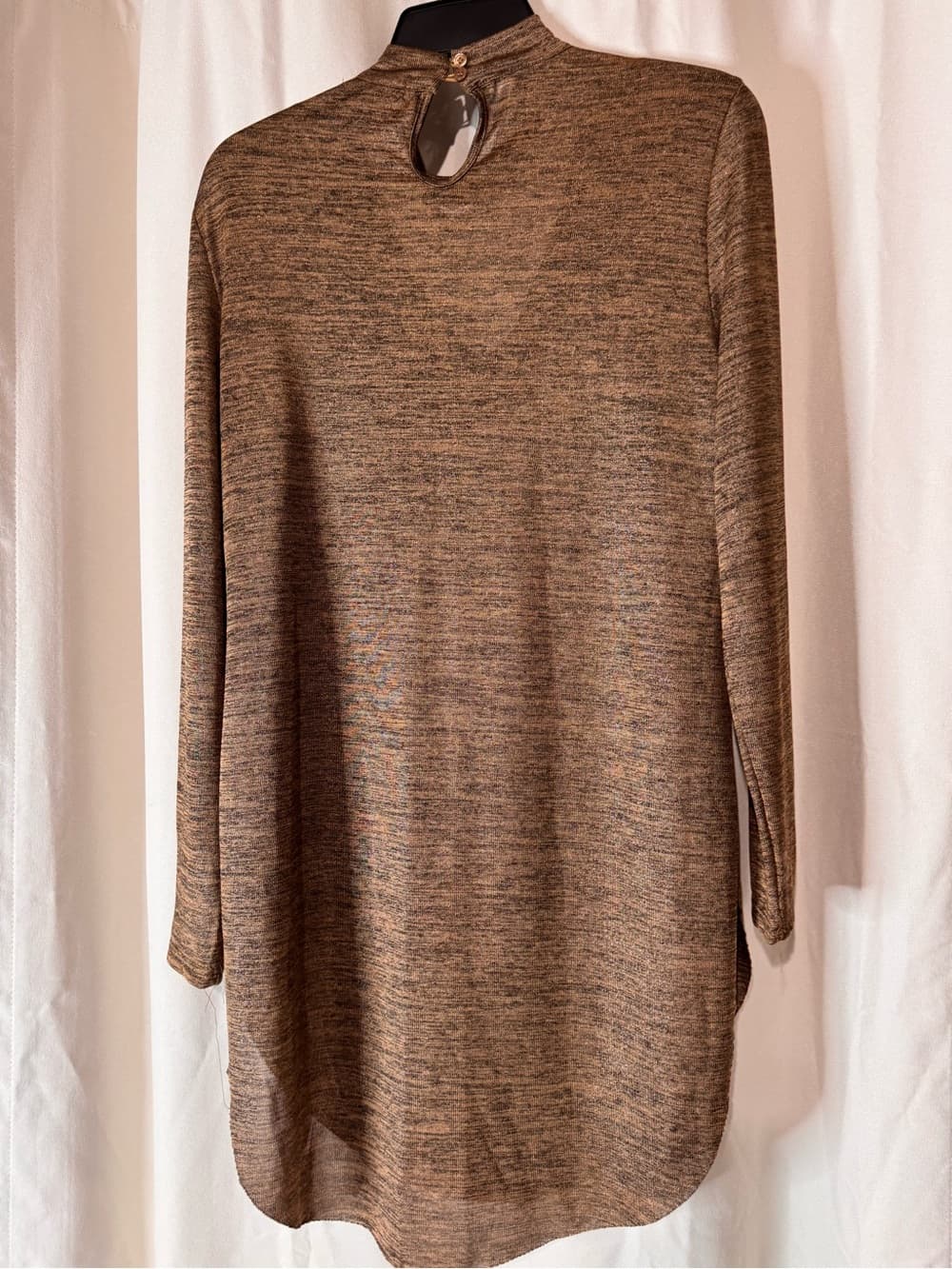 Say What? Womens XL Brown Marled Knit Choker Neck V-Neck Long Sleeve Tunic Top