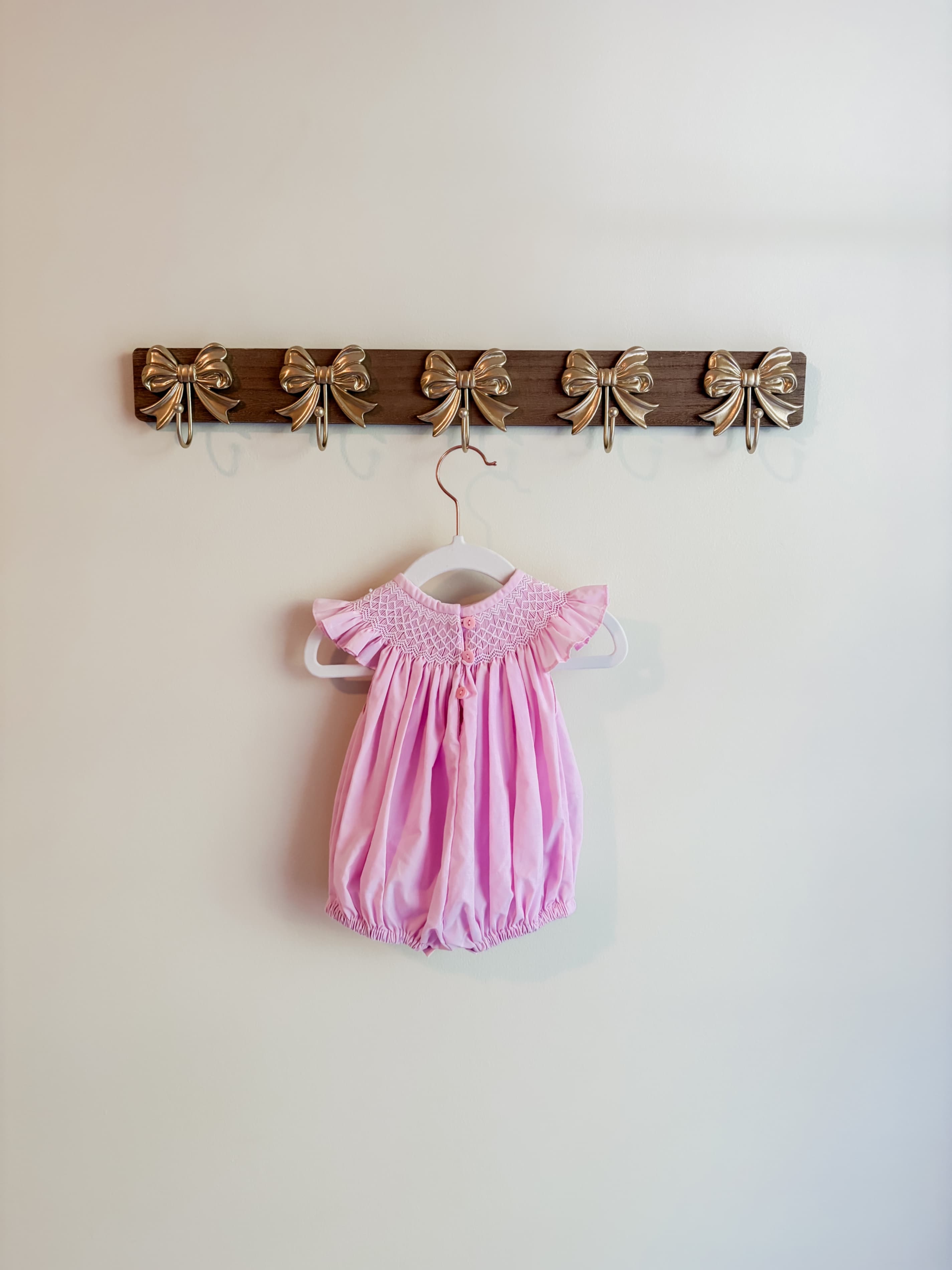 NOLA Smocked size 3 months girls Pink Smocked Baby Romper with Ruffle Sleeves - Thumbnail 2
