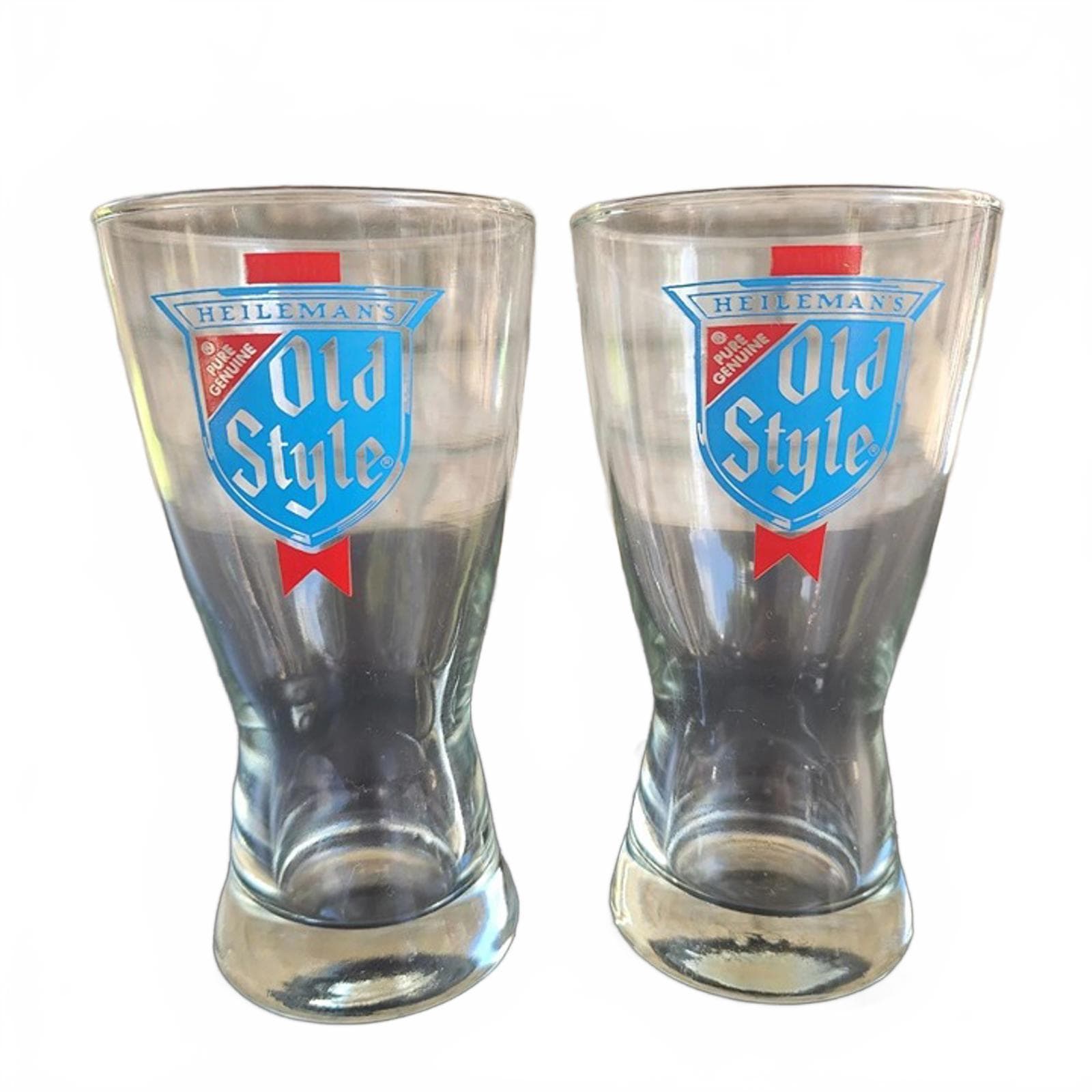 Set of 2 Vintage Heilemans Old Style Beer 8oz Glass Tap Sham Glasses MAN CAVE