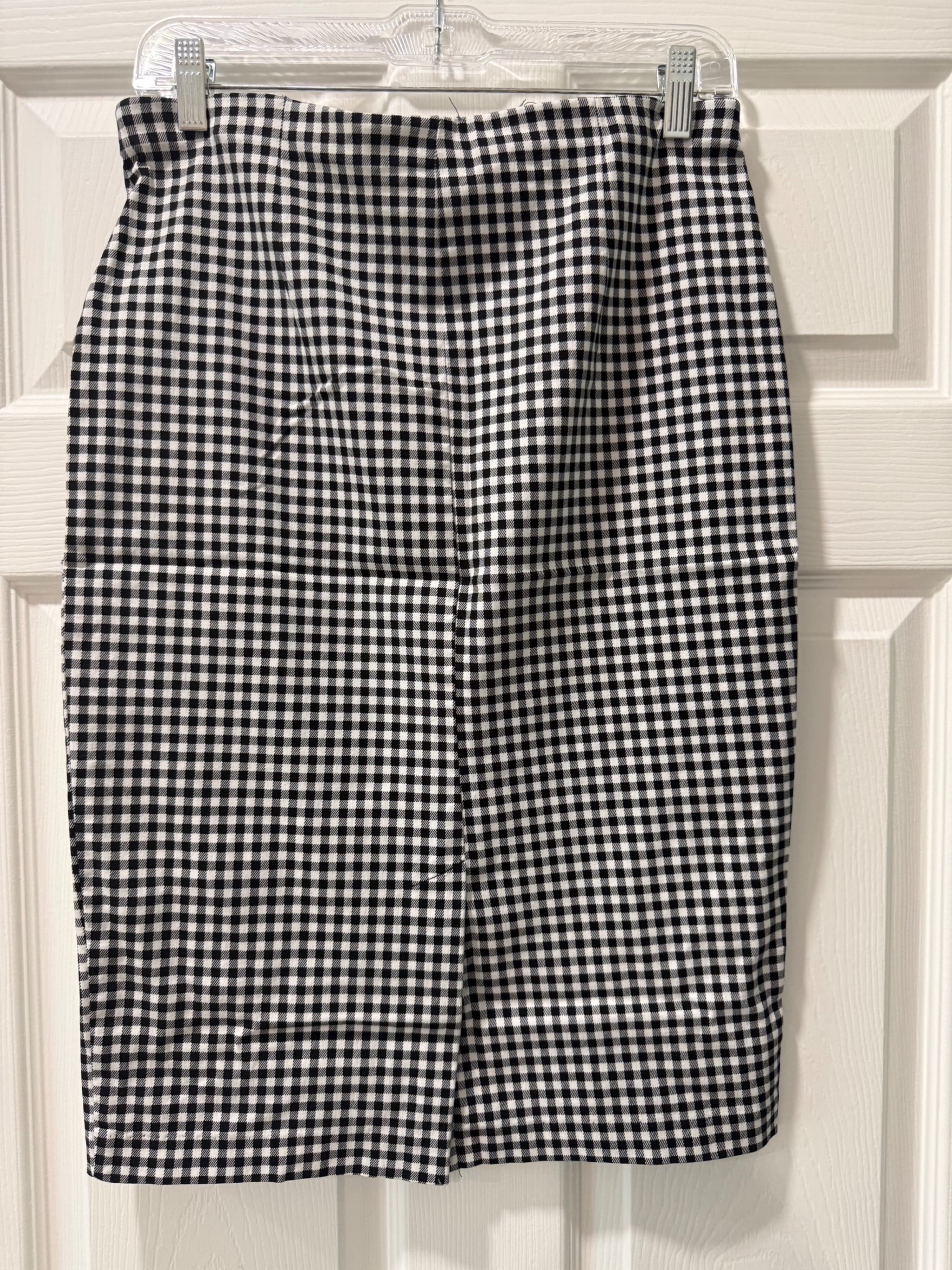 Black and White Gingham Pencil Skirt - Thumbnail 4