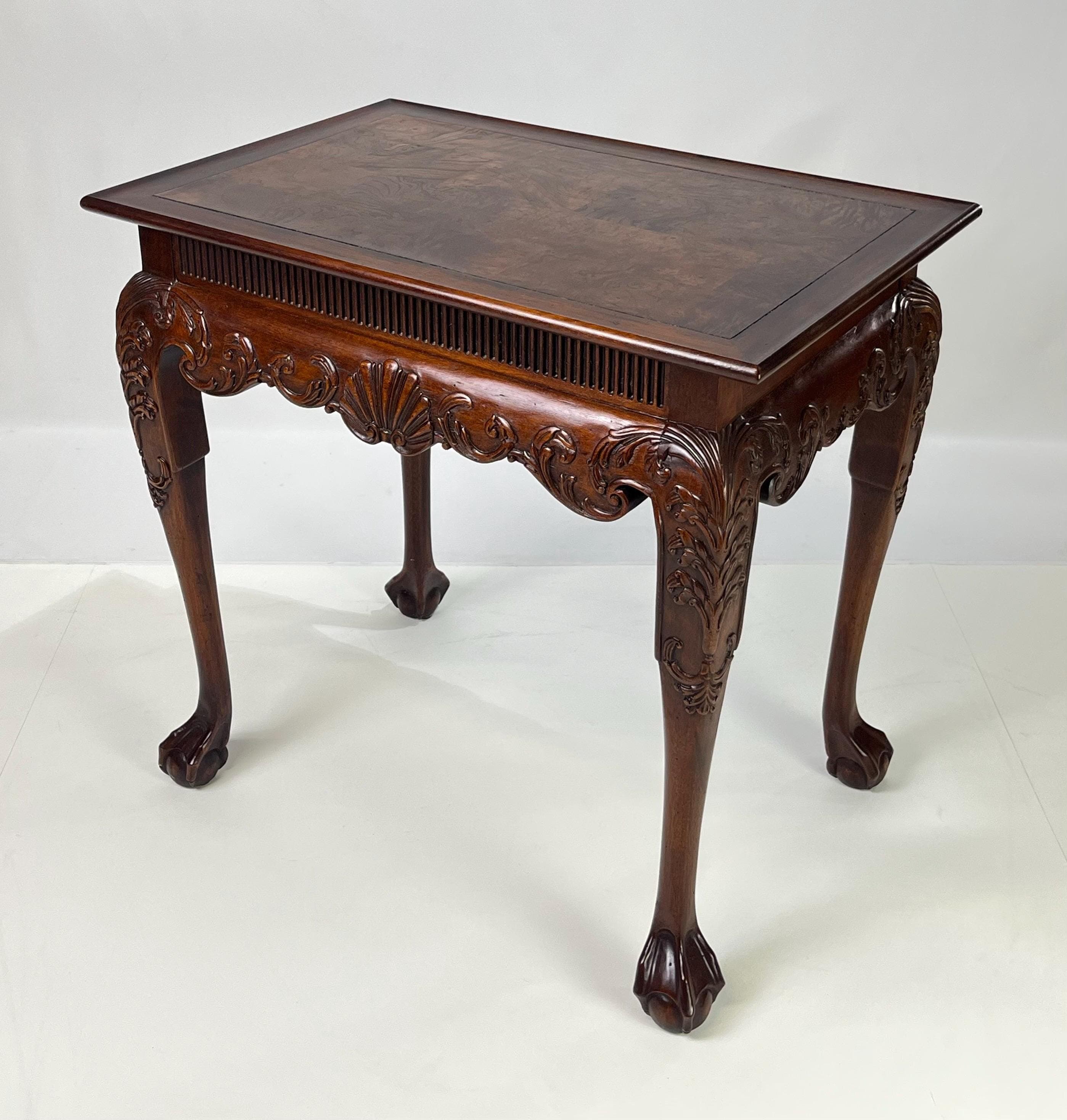 Hekman Chippendale Style Walnut Burl Tea Table With Pull-Out Slides - Thumbnail 4