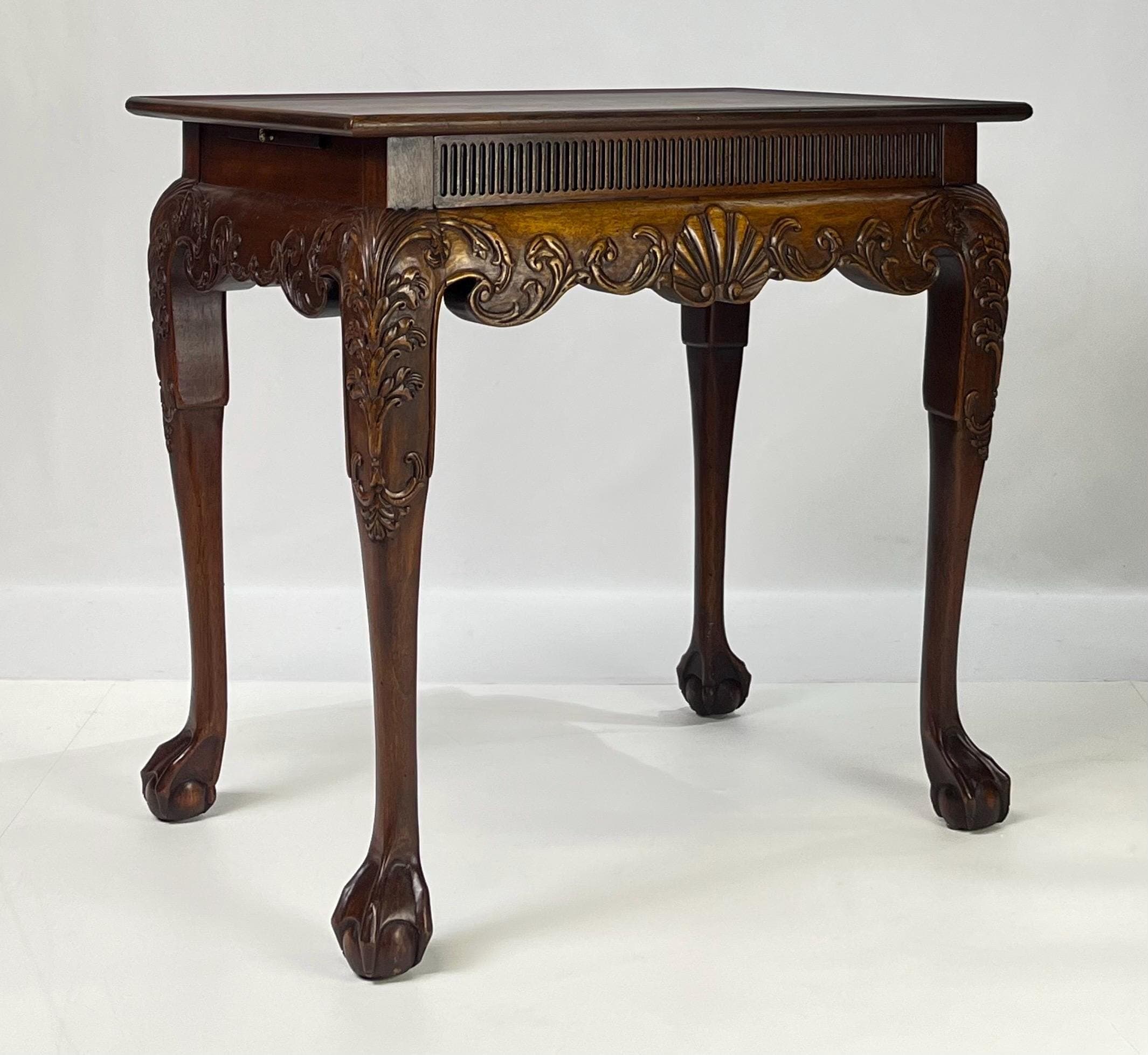 Hekman Chippendale Style Walnut Burl Tea Table With Pull-Out Slides - Thumbnail 7