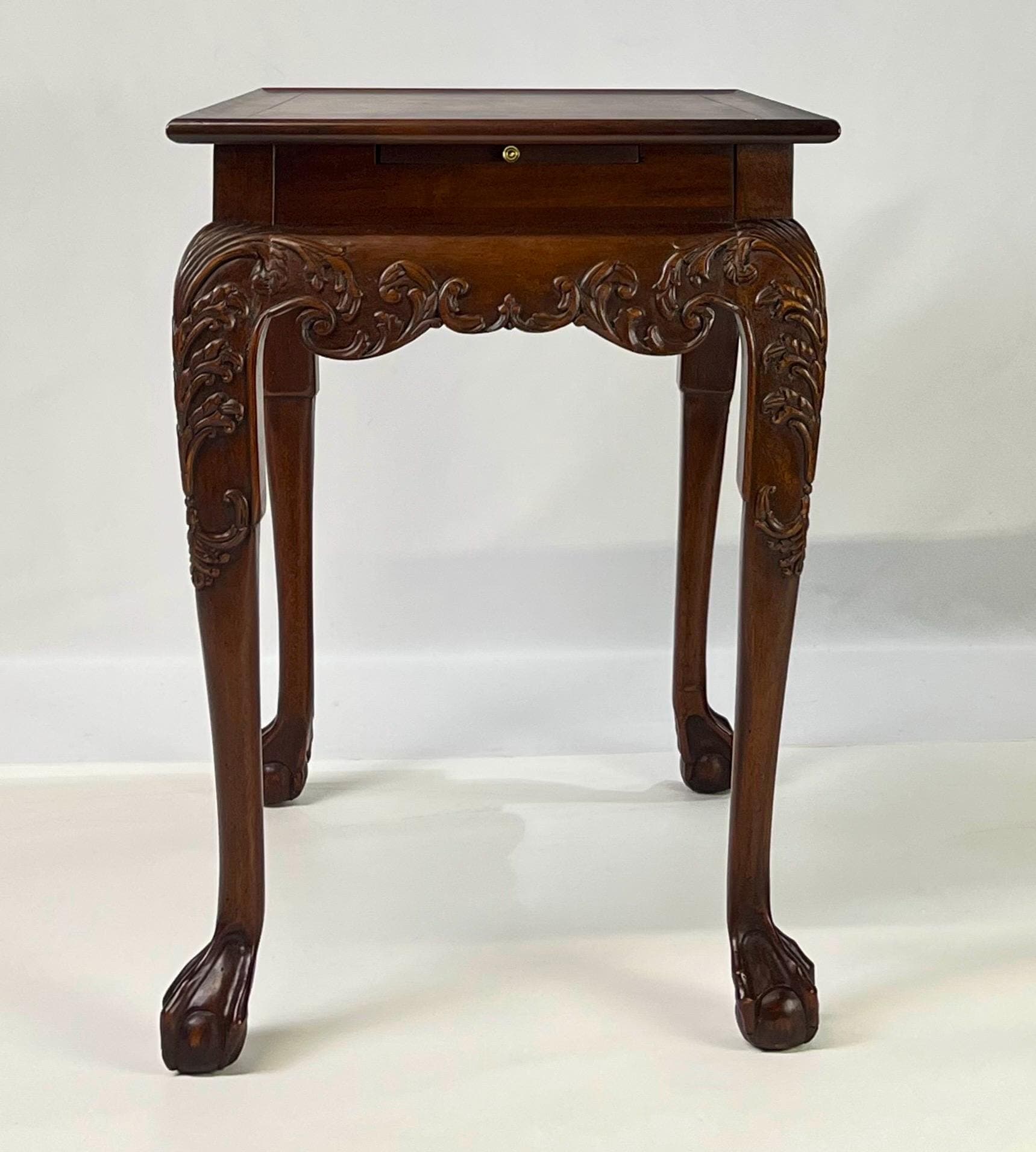 Hekman Chippendale Style Walnut Burl Tea Table With Pull-Out Slides - Thumbnail 8