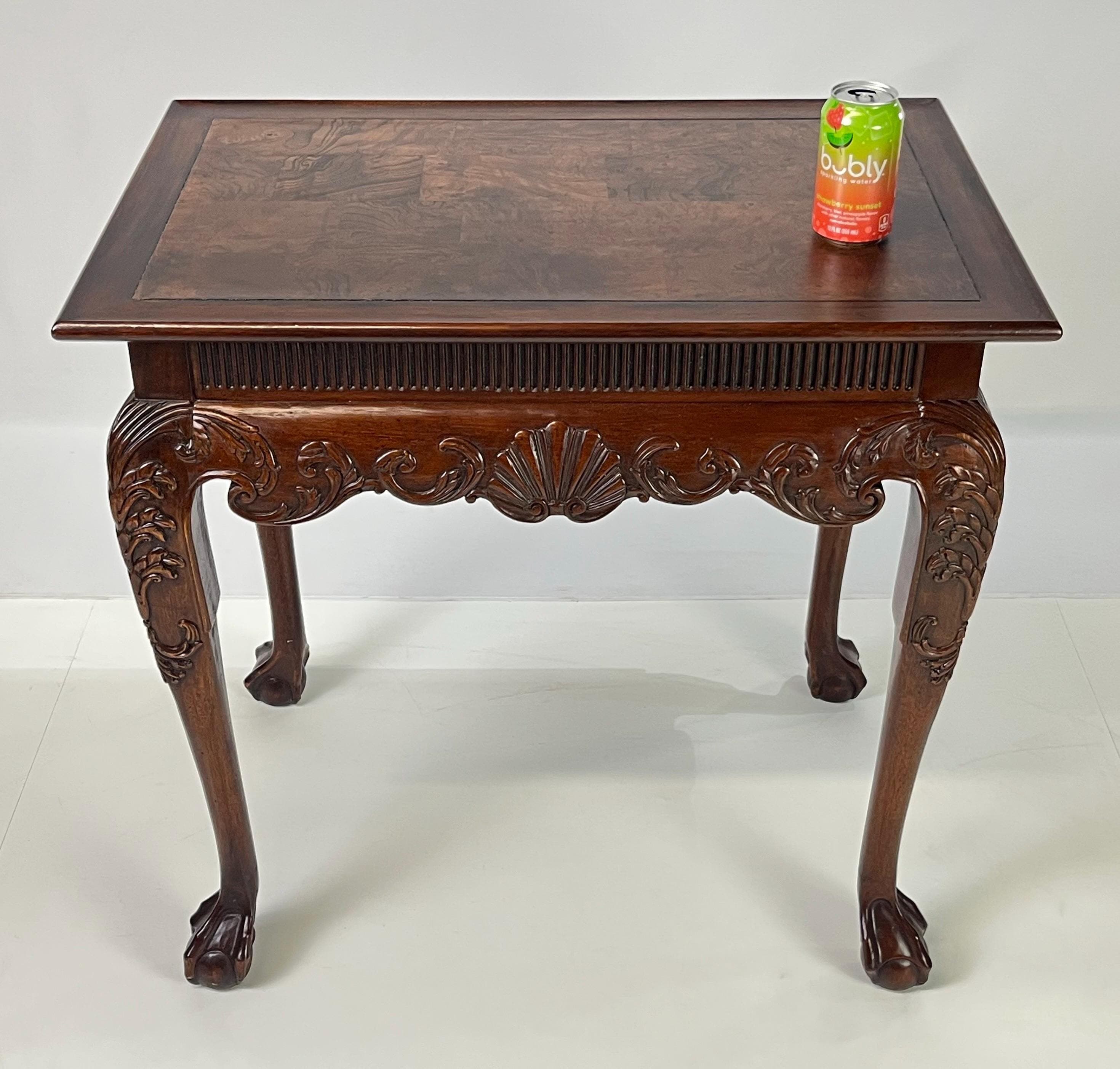 Hekman Chippendale Style Walnut Burl Tea Table With Pull-Out Slides - Thumbnail 16