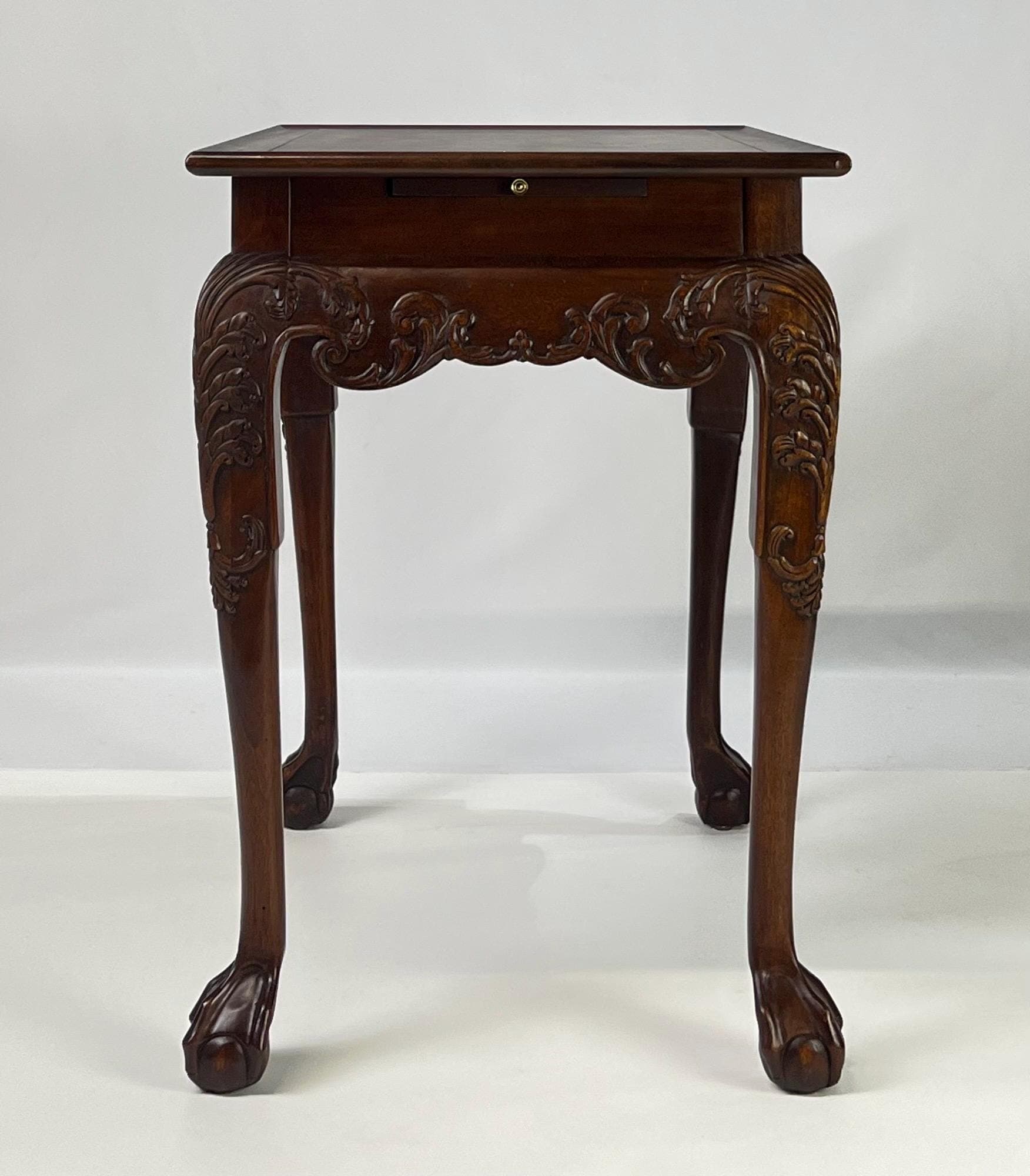 Hekman Chippendale Style Walnut Burl Tea Table With Pull-Out Slides - Thumbnail 5