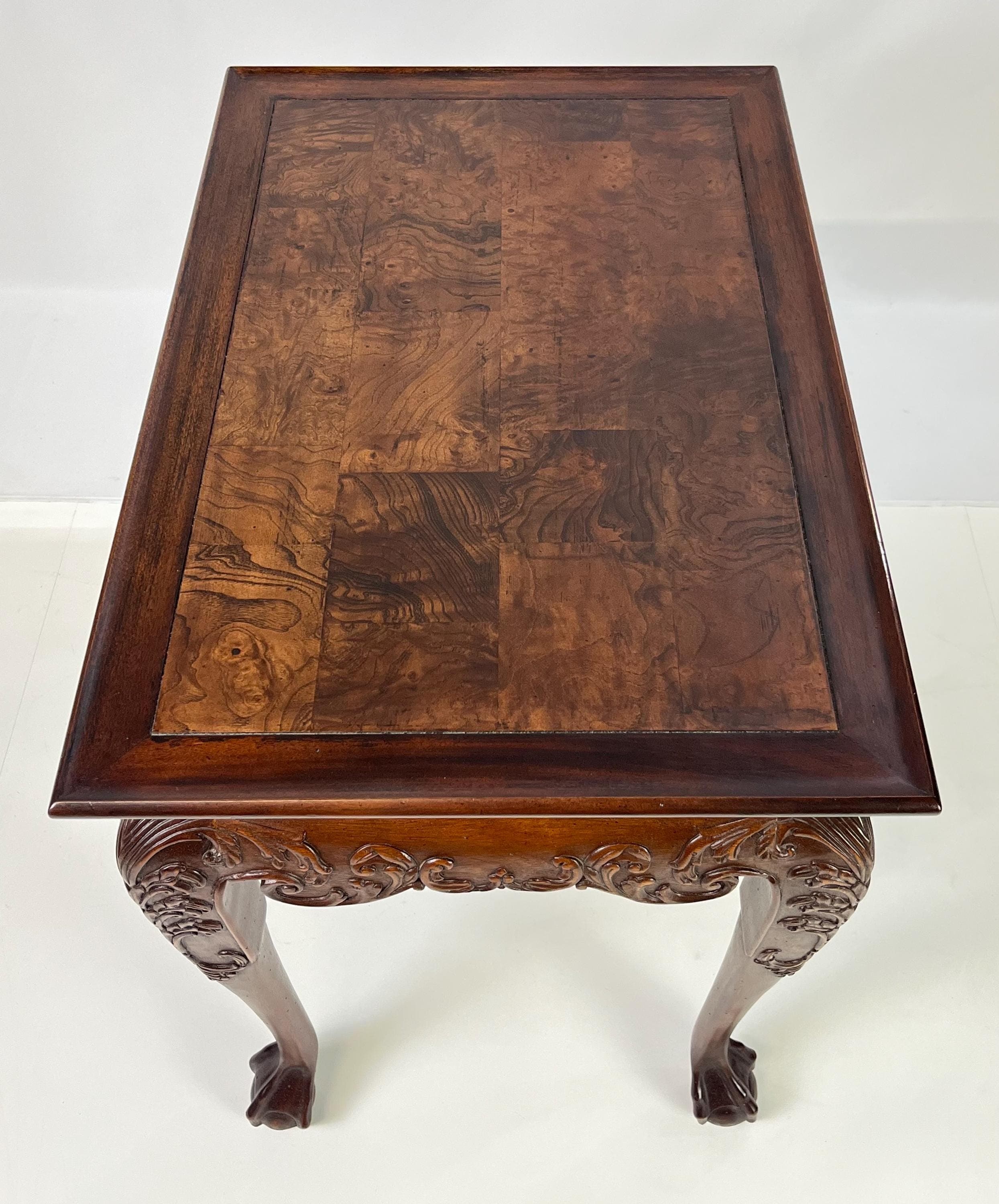 Hekman Chippendale Style Walnut Burl Tea Table With Pull-Out Slides - Thumbnail 12