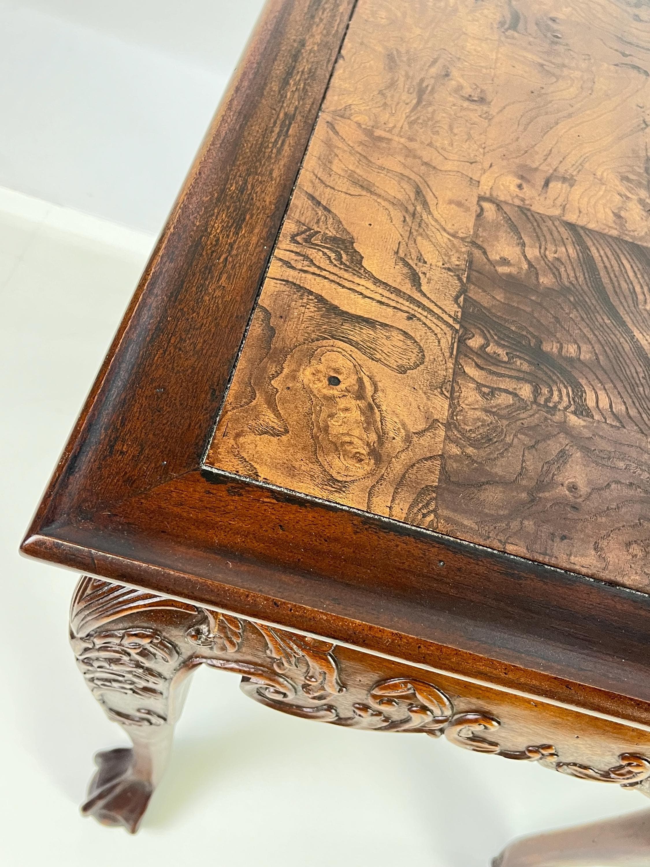 Hekman Chippendale Style Walnut Burl Tea Table With Pull-Out Slides - Thumbnail 13