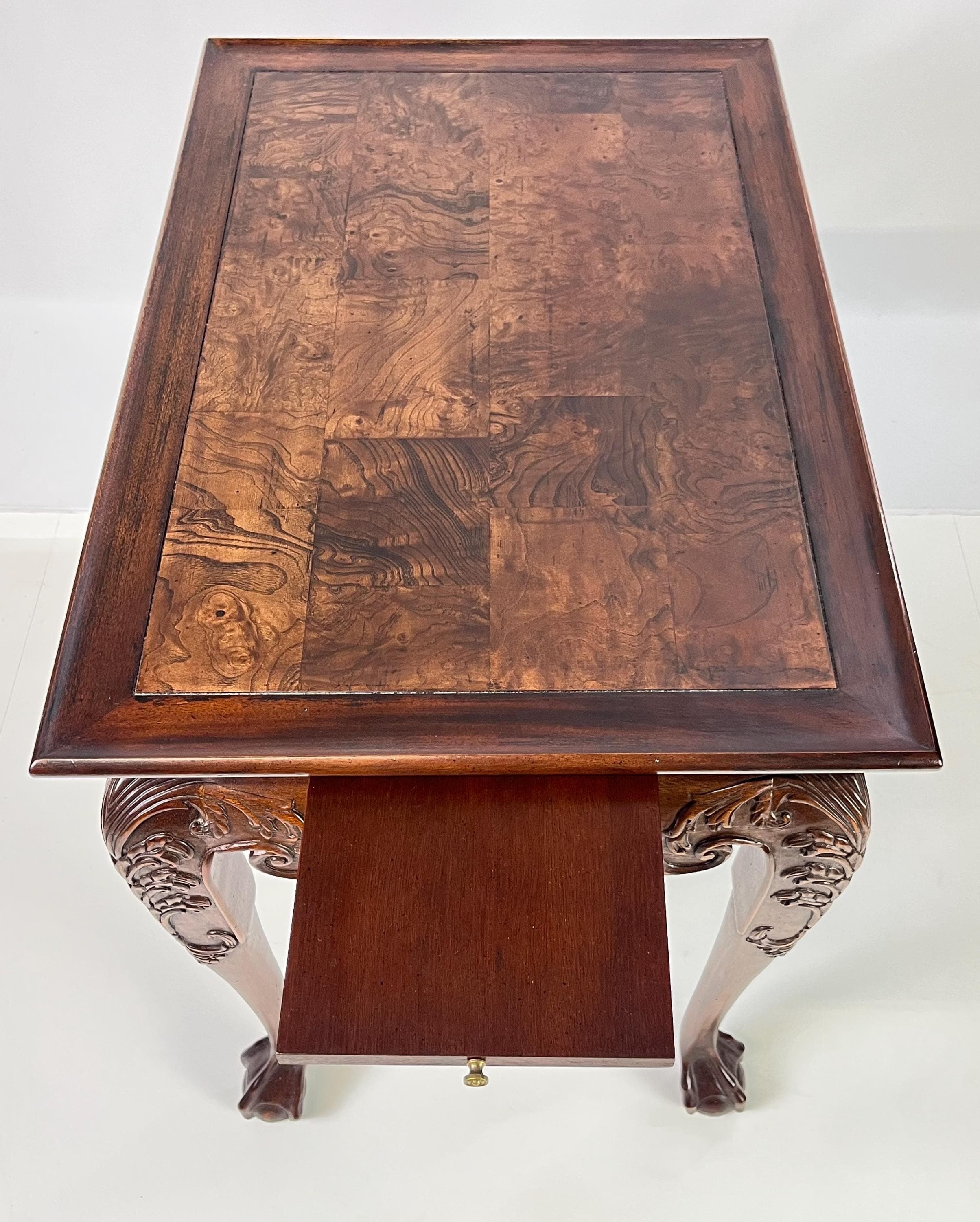 Hekman Chippendale Style Walnut Burl Tea Table With Pull-Out Slides - Thumbnail 15