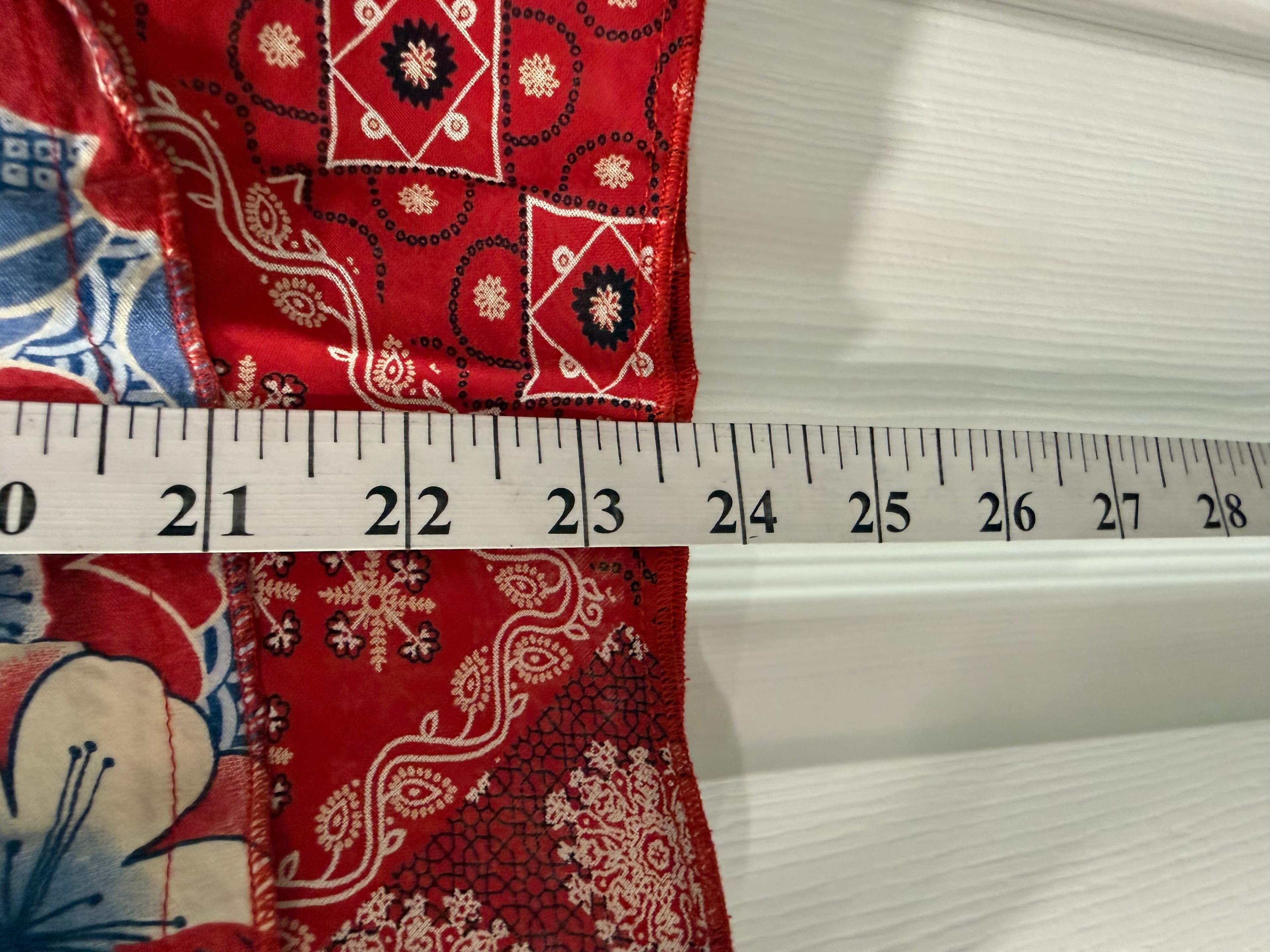 Denim Skirt with Red Floral Patchwork Hem - Thumbnail 2