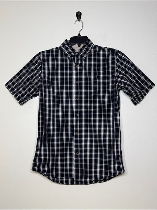 Wrangler Black and White Plaid Short-Sleeve Button-Down Shirt | Size Small - Thumbnail 7