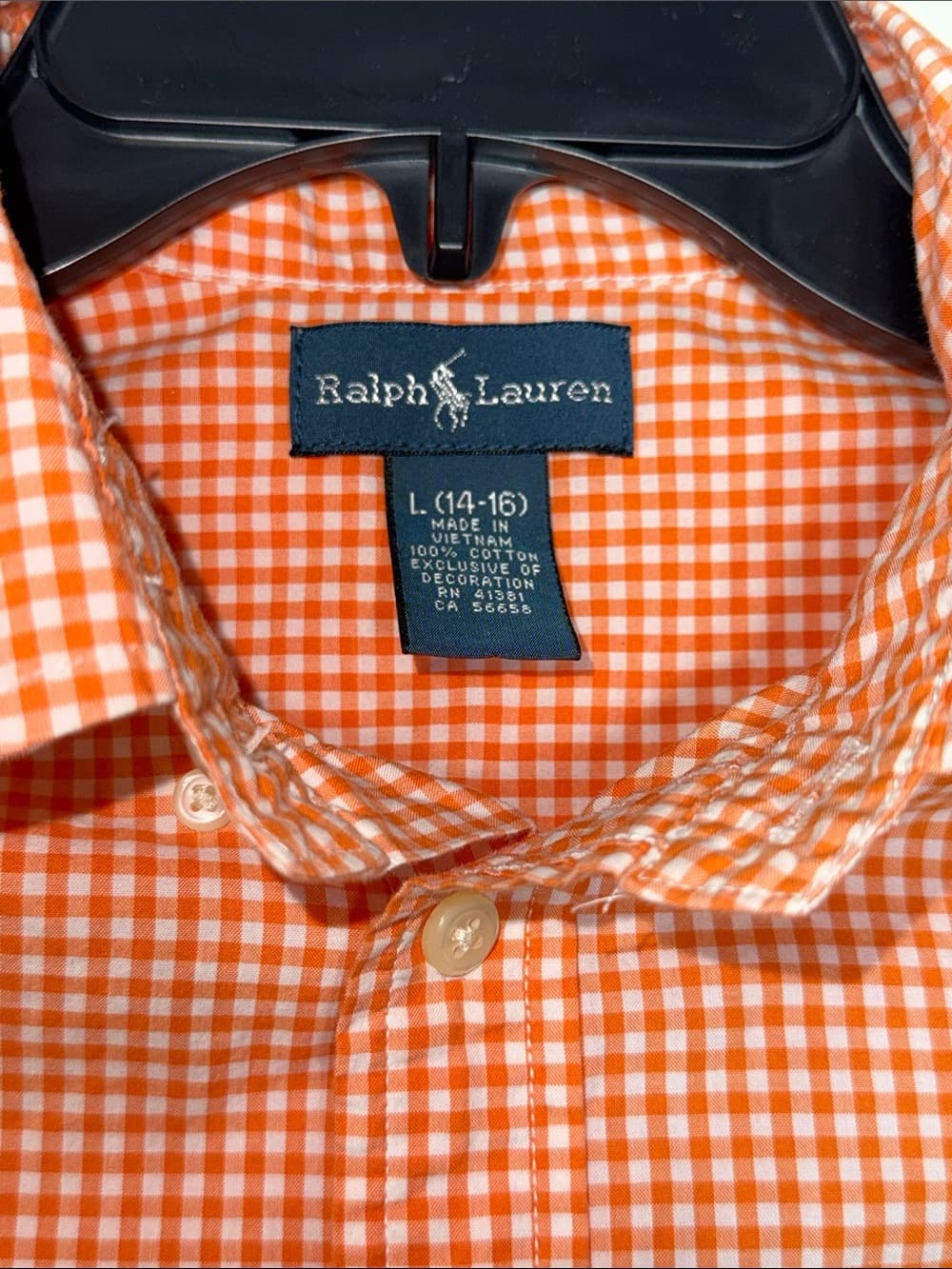 Ralph Lauren Orange Gingham Short-Sleeve Button-Down Shirt | Size Large (14-16) - Thumbnail 3