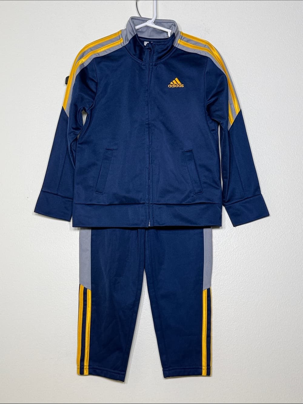 Adidas Navy Track Set with Yellow Accents | Size 5 Tall
