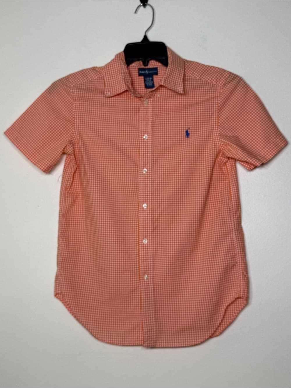 Ralph Lauren Orange Gingham Short-Sleeve Button-Down Shirt | Size Large (14-16)