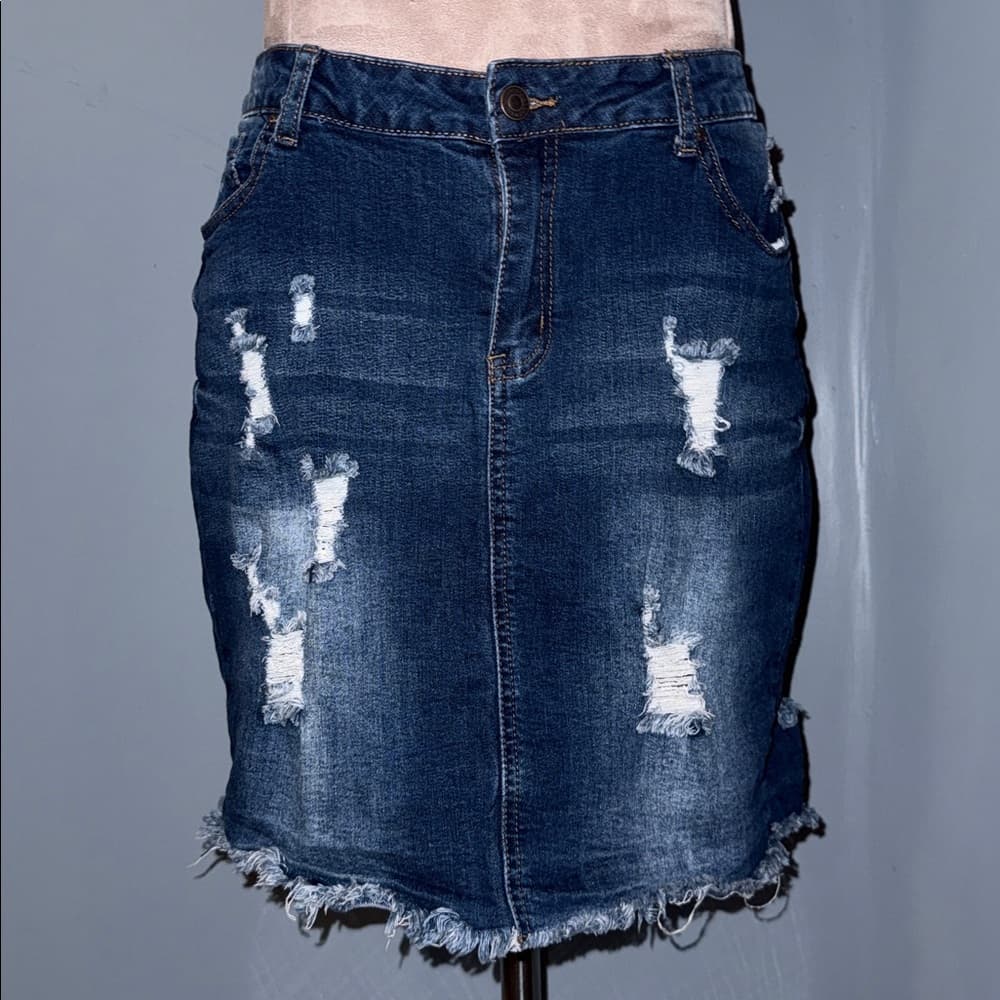 Wax Jeans Distressed Denim Mini Skirt – Size 2XL - Thumbnail 7