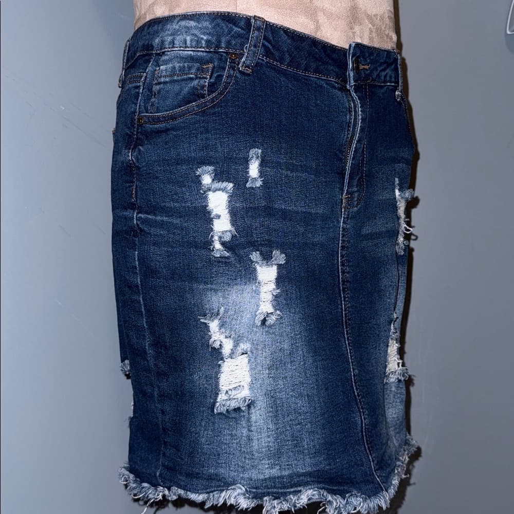 Wax Jeans Distressed Denim Mini Skirt – Size 2XL - Thumbnail 2
