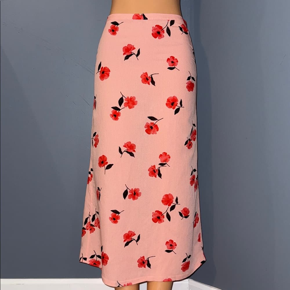 Zara Pink Floral Midi Skirt - Size Small - Thumbnail 6