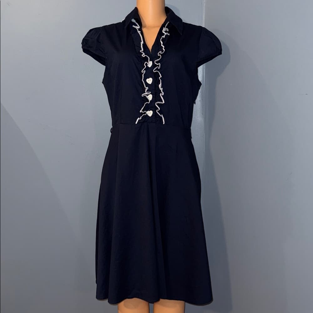 Chic Yellow Star Navy Dress - Size Large - Thumbnail 5