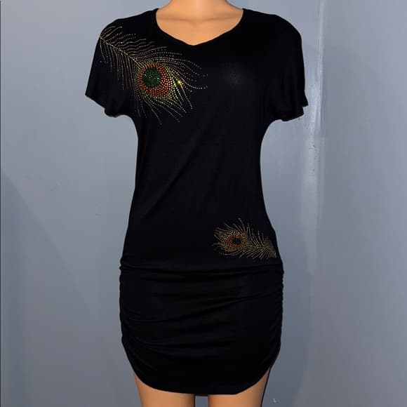 Stylish Black Ruched Dress with Rhinestone Accents - Size medium - Thumbnail 10