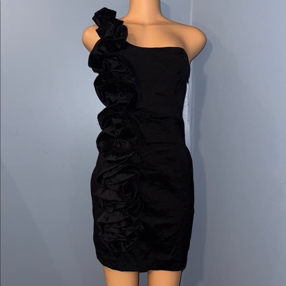 Snap Black One-Shoulder Ruffle Dress - Thumbnail 8