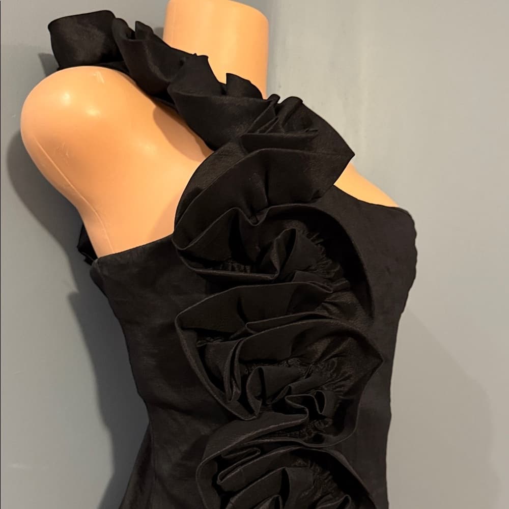 Snap Black One-Shoulder Ruffle Dress - Thumbnail 2