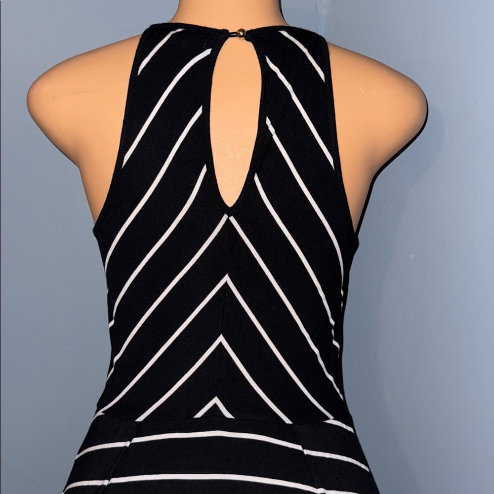 Black and White Stripe Dress - Thumbnail 4