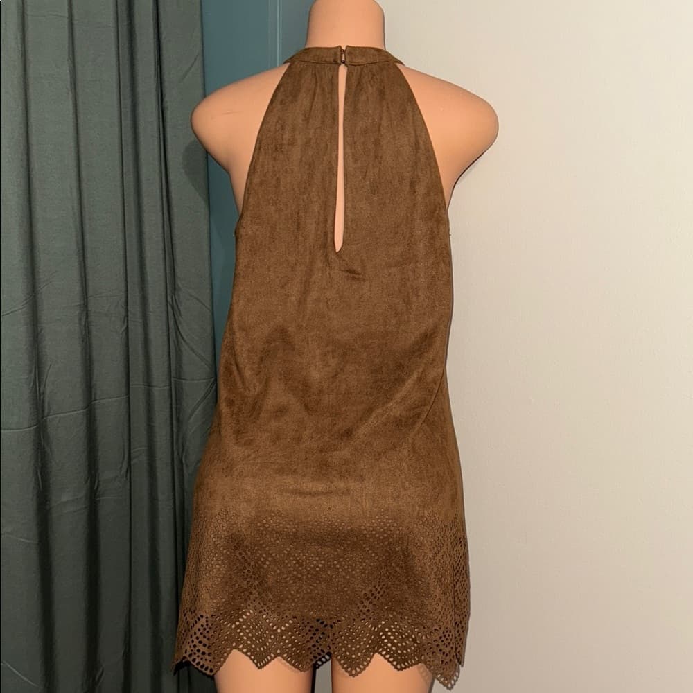 Brown Halter Neck Dress - Thumbnail 4