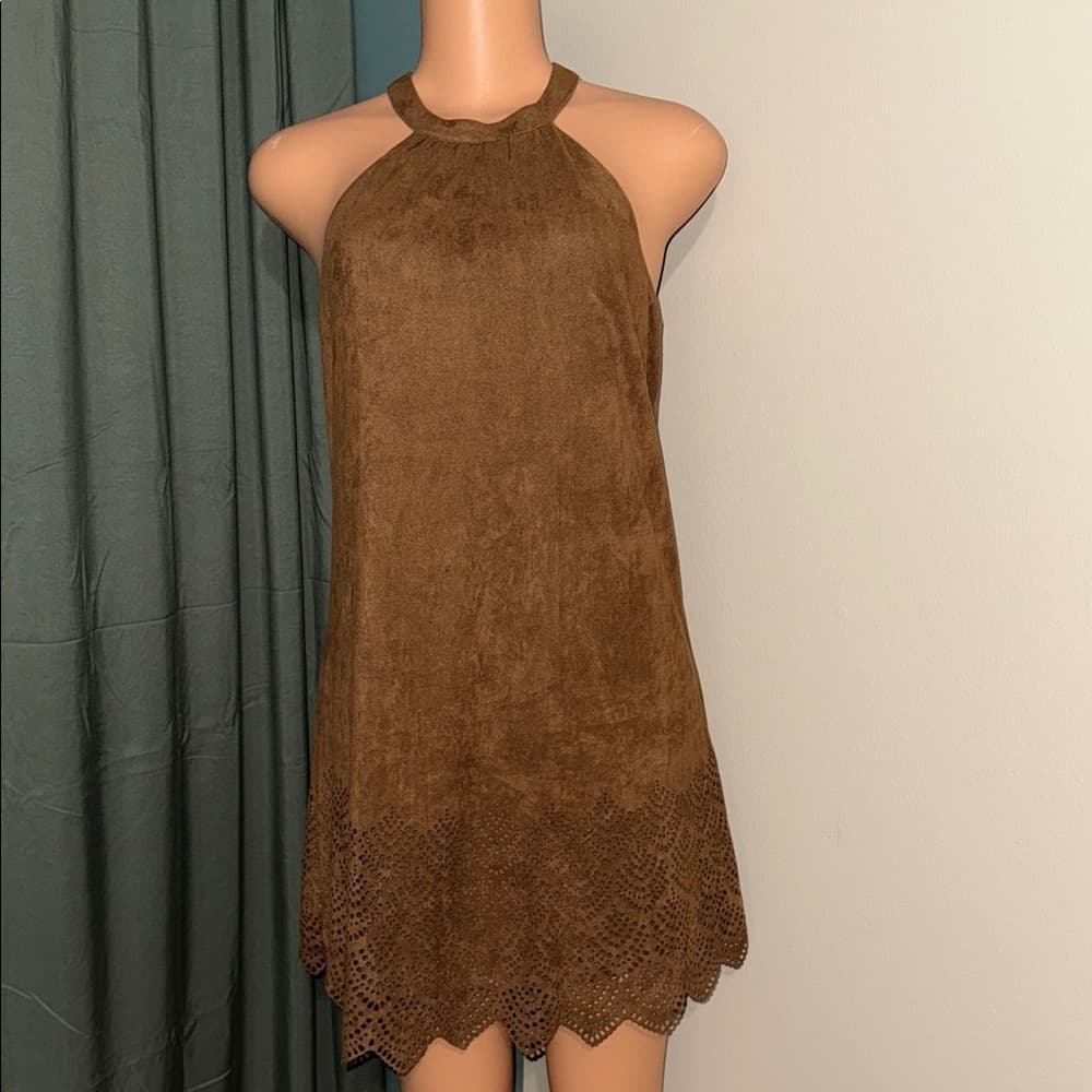 Brown Halter Neck Dress - Thumbnail 7