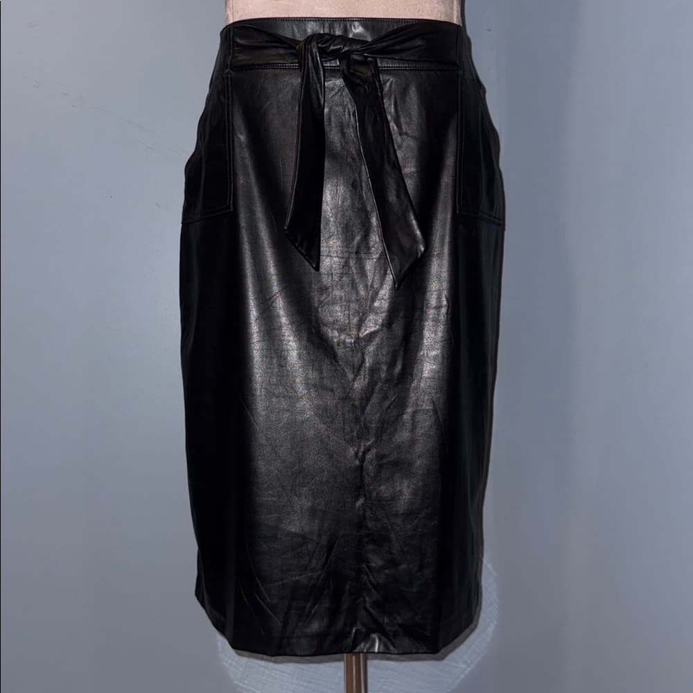 SOHO Faux Leather Pencil Skirt with Tie Belt - Size Large - Thumbnail 5