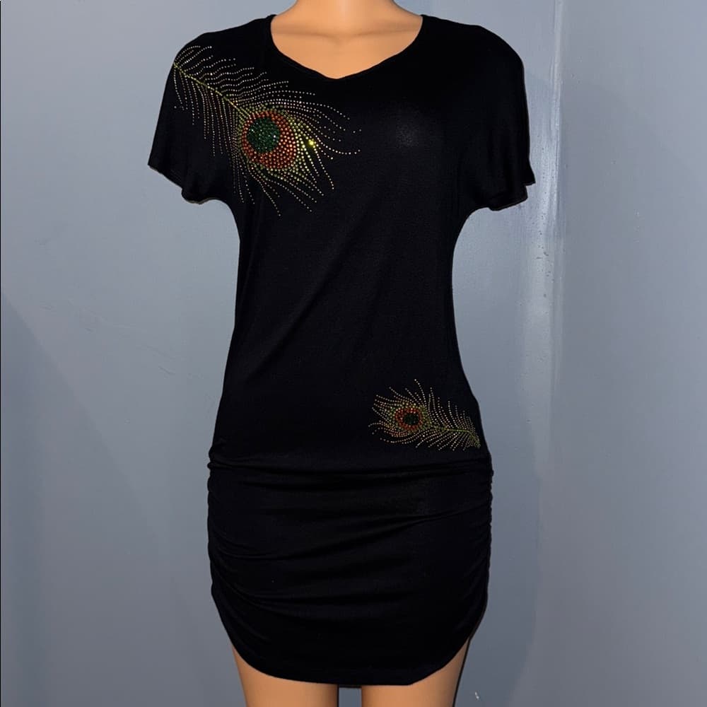Stylish Black Ruched Dress with Rhinestone Accents - Size medium - Thumbnail 9