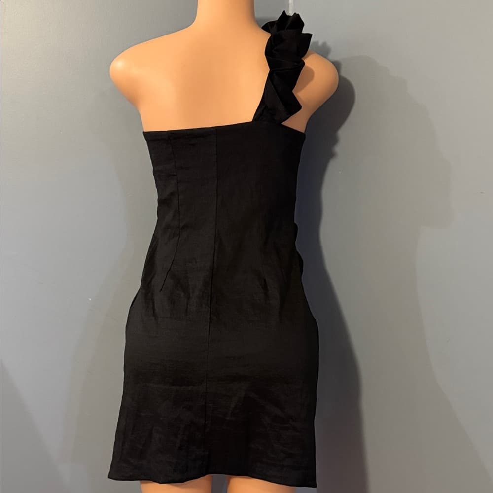 Snap Black One-Shoulder Ruffle Dress - Thumbnail 5