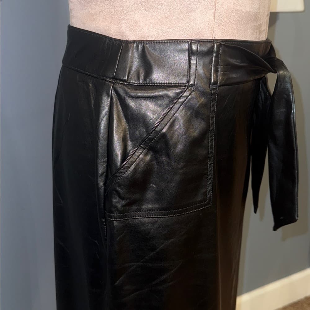 SOHO Faux Leather Pencil Skirt with Tie Belt - Size Large - Thumbnail 2