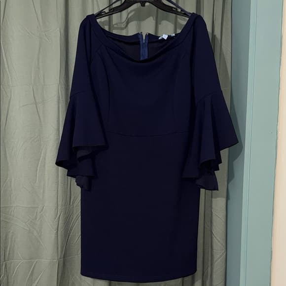 She + Sky Elegant Navy Long Sleeve Dress - Thumbnail 5