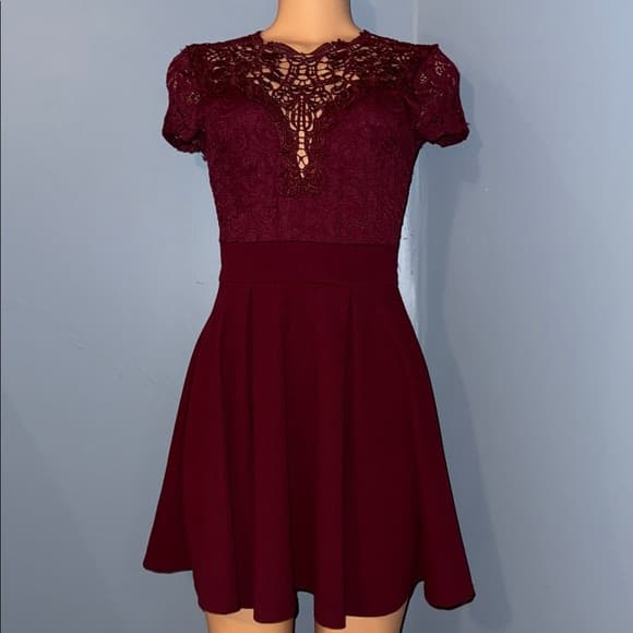 Windsor Burgundy Lace Mini Dress - Thumbnail 7