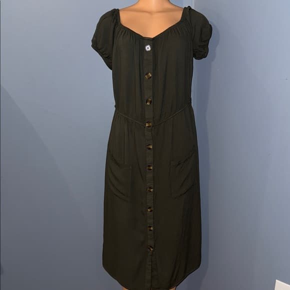 J for Justify Dark Green Button-Front Midi Dress - Thumbnail 7