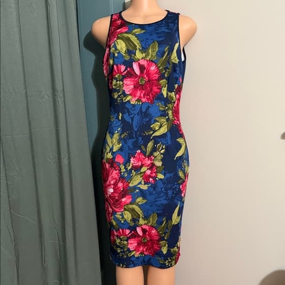 Enfocus Studio Blue and Pink Floral Midi Dress - Thumbnail 5