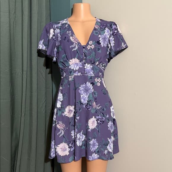 Miami Purple Floral Mini Dress - Thumbnail 4