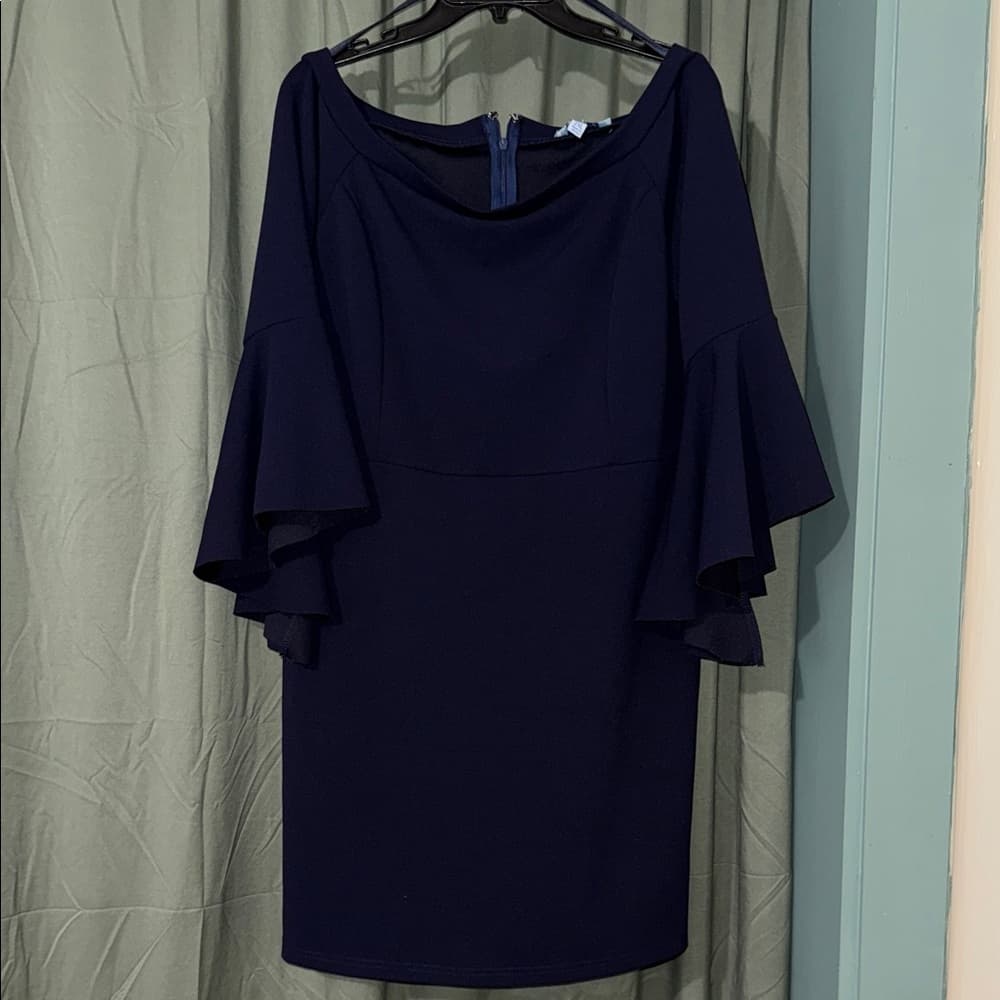 She + Sky Elegant Navy Long Sleeve Dress - Thumbnail 4