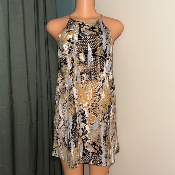 fab'rik Snake Print Mini Dress in Black, Gold, and Cream - Thumbnail 7