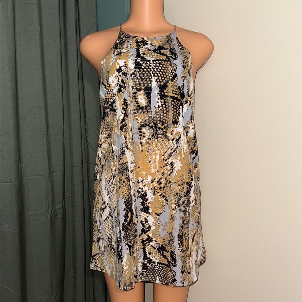 fab'rik Snake Print Mini Dress in Black, Gold, and Cream - Thumbnail 6