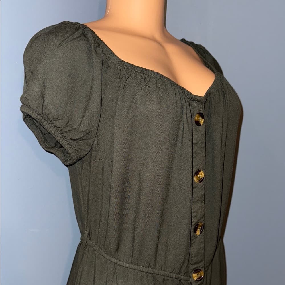J for Justify Dark Green Button-Front Midi Dress - Thumbnail 3
